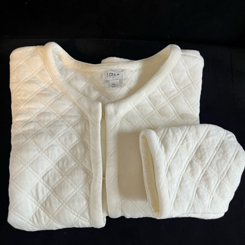 J.Crew Jacket Quilted Ivory Collarless Blazer Women’s XL Cotton Blend Layer Top - Picture 12 of 12